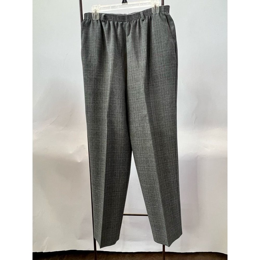 Alfred Dunner Womens Straight Leg Pants Black Glen Check High Rise Pockets 16